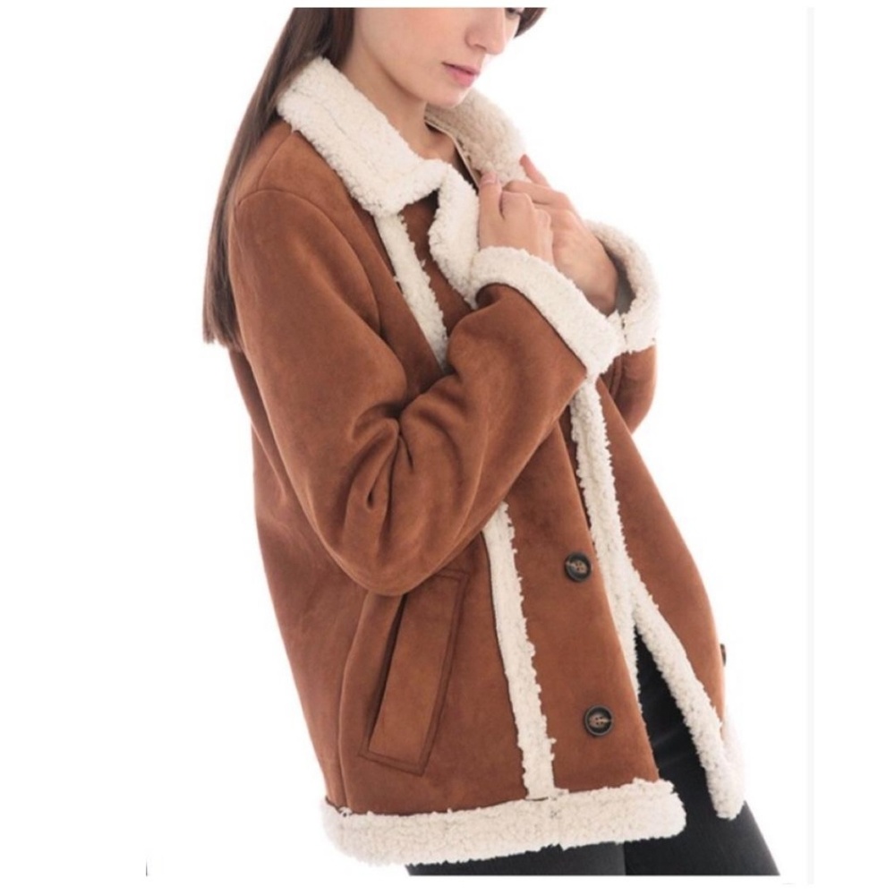 LAST ONE❗SKIES ARE BLUE Chic Faux Saude Sherpa Lined Jacket - Picture 5 of 8
